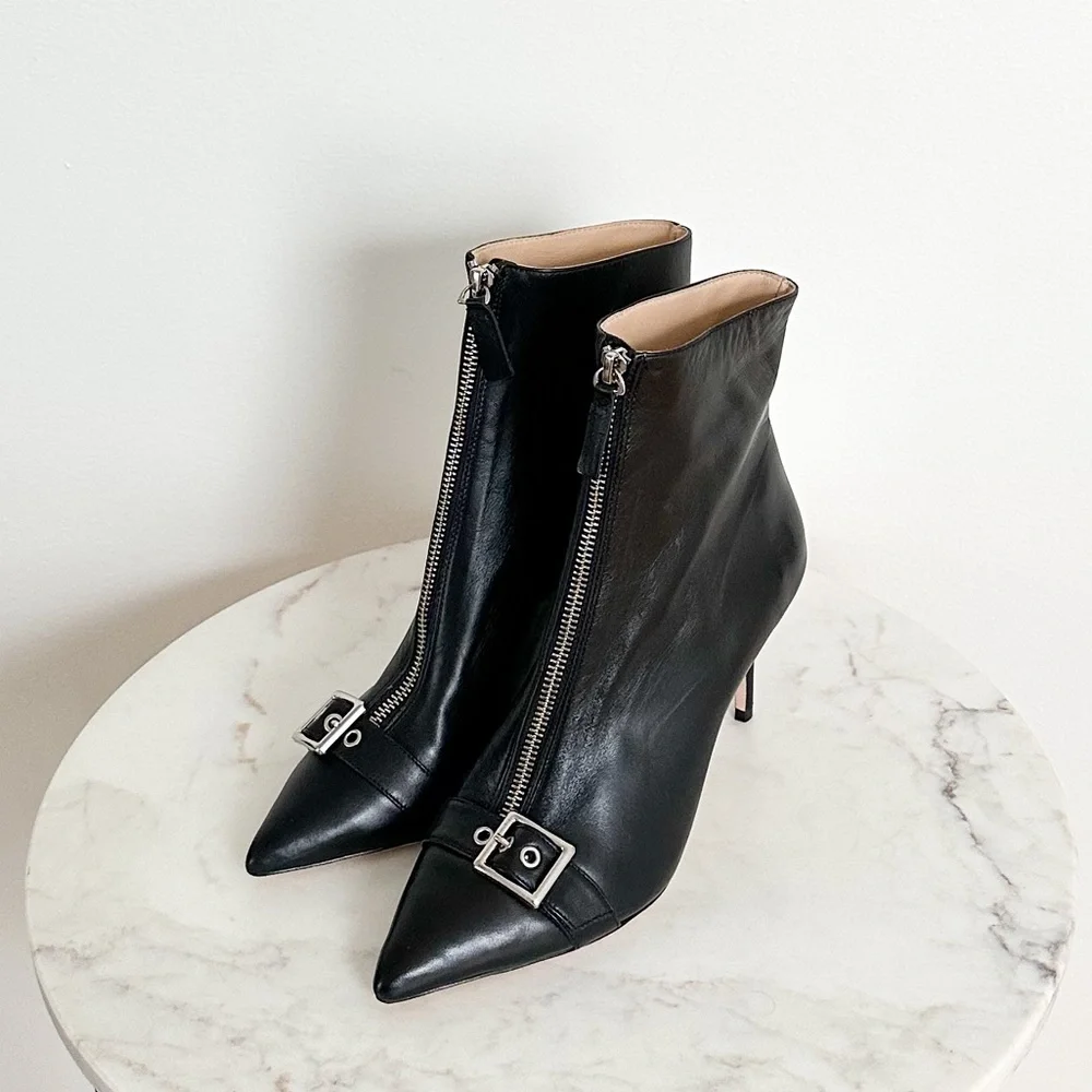 Black Suede Studio NEW Imane Stiletto Bootie Black Leather Size 9